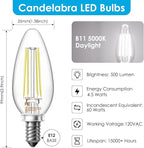 VOLIVO Dimmable E12 LED Candelabra Bulbs 60Watt Equivalent, 5000K Warm White, 500Lumens, 4.5W B11 Vintage Chandelier Light Bulbs, LED Filament Clear Glass Candle Lamp for Ceiling Fan Home, 12Pack