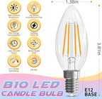 E12 Candelabra Bulb 2700K Soft White, 6W Equivalent to 60 watt, E12 LED Bulb Non-Dimmable, Chandelier Light Bulbs, B10 Candle Light Bulbs, 90+CRI, 600LM, Cear Glass, 12 Pack