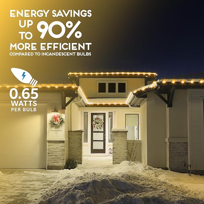 HLO Lighting Set of 25 Yellow C9 Faceted LED Christmas Light Bulbs for Indoor & Outdoor Use | Durable Replacement Bulbs