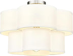 Semi Flush Mount Ceiling Lights, 5-Light 18" Ceiling Light Fixtures with Double Fabric Drum Shade in Quatrefoil Shape, Brushed Nickel Ceiling Light for Nursery Bedroom, AD-22007-5SF-SN