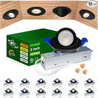 zouzai 2 Inch 5CCT Gimbal Black Led Recessed Lighting with Junction Box, 360°+90° Adjustable Led Recessed Lights, 2700K/3000K/3500K/4000K/5000K, 5W Eqv 50W, 550LM Brightness - ETL (Black, 12 Pack)