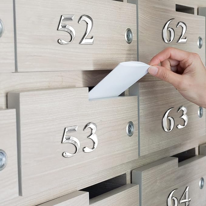 Jetec 10 Pcs House Numbers 3D Door Mailbox Numbers 0-9 Self Adhesive House Door Street Address Stickers for, Apartment, Office, Hotel Room, Mailbox Signs(4 x 2.5 Inches,Silver)