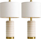 PoKat Small Bedside Table Lamps with USB Ports for Bedroom, 21.5'' White Nightstand Lamps for Night Stands, Modern Ceramic Bedroom Lamps for Living Room End Table, White and Beige