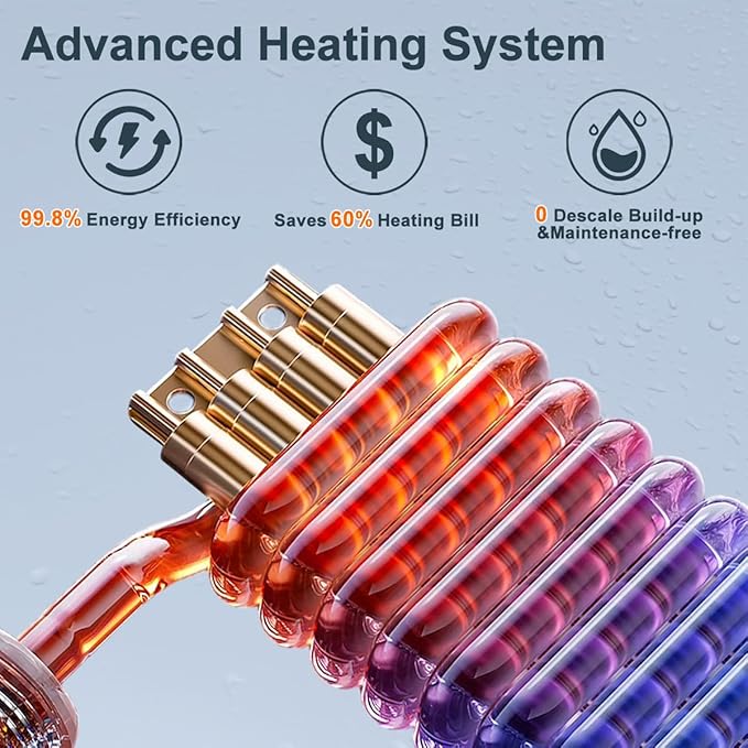 Electric Tankless Water Heater 240V, ECOTOUCH 6kW Point of Use Tankless Water Heater Instant Hot Water Heaters Electric with Self-modulation Technology ETL Certificated ECO60BE Black