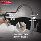 Delta Lenta Brushed Nickel Kitchen Faucet with Pull Down Sprayer, Modern Single Hole Kitchen Sink Faucet, Single Handle, SpotShield Stainless 19802Z-SP-DST