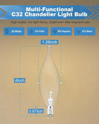 25W Candelabra Light Bulbs, E12 B10 Clear Candle Base Bulb with Warm White 2700K, 250 Lumen Dimmable, 120V Incandescent Chandelier Light Bulbs for Pendants, Ceiling Fan, Wall Sconces (12-Pack)
