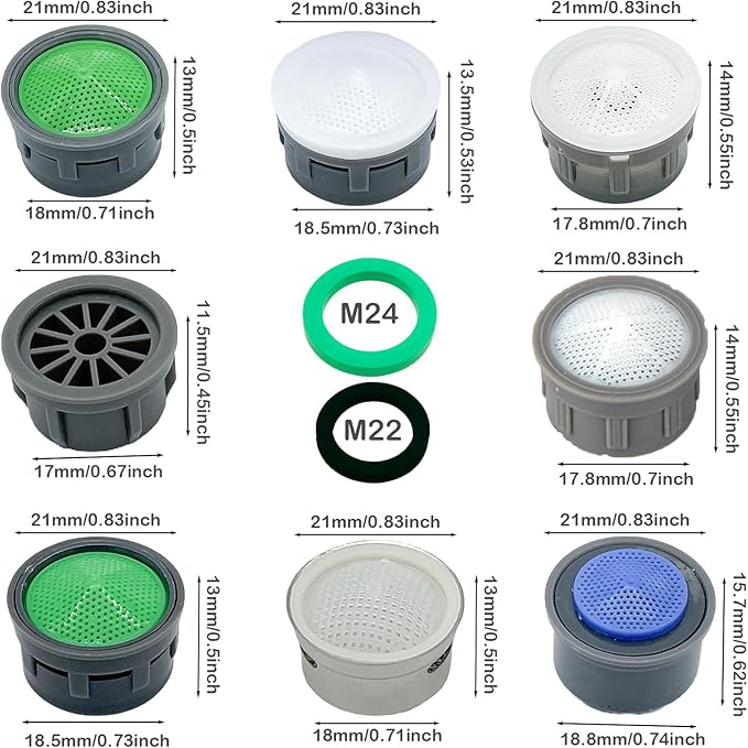 Faucet Aerator 2.2 GPM Plugin Restrictor Replacement Parts For Bathroom or Kitchen Plug-In Aerator (8 Sets With Gasket)
