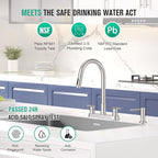 CREA 4 Holes Kitchen Faucets with Pull Down Sprayer and Soap Dispenser,Two Handles 8-Inch Bar Sink Faucet for RV Laundry Camper Utility Sink Brushed Nickel Stainless Steel