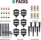 Lumina Lighting® Low Voltage Landscape Lighting Cast-Aluminum Pagoda Path and Area Light Warm White 4W G4 LED Bulb and ABS Ground Stake Included for Yard Walkway Lawn PAL0103-BkLED6 (Black,6-Pack)