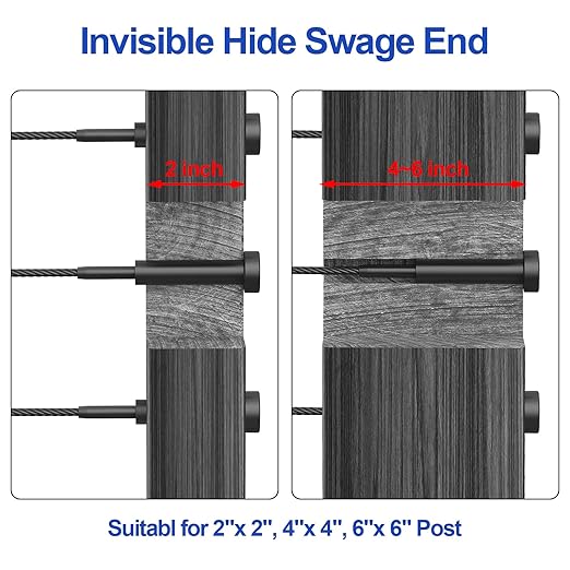 CKE 20 Pairs Black Invisible Cable Railing kit 1/8" Swage Tensioner Hardware and Terminal Hidden T316 Stainless Steel Invisible Receiver and Swage Stud End for 2"x2" 4"x4" Wood/Metal Post Deck Stairs