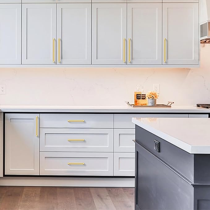 Amerdeco 10 Pack Brushed Gold Cabinet Pulls 3-3/4 Inch Hole Centers Kitchen Cabinet Handles Hardware Kitchen Handles for Cabinets Handles ZH0064