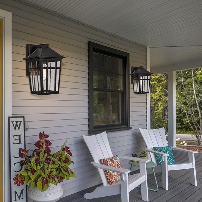 Darkaway Outdoor Sconce Lights Wall Light Fixtures, 14inch Large Porch Light Outdoor Wall Anti-Rust Waterproof Aluminum with Glass Exterior Light Fixture for Patio Yard Doorway Garage (Large, Black)