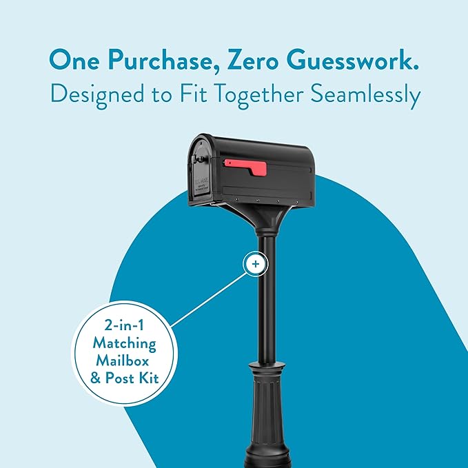 Architectural Mailboxes 7980B-10 Roxbury Mount Mailbox and Premium Steel Post Combo, Medium, Black