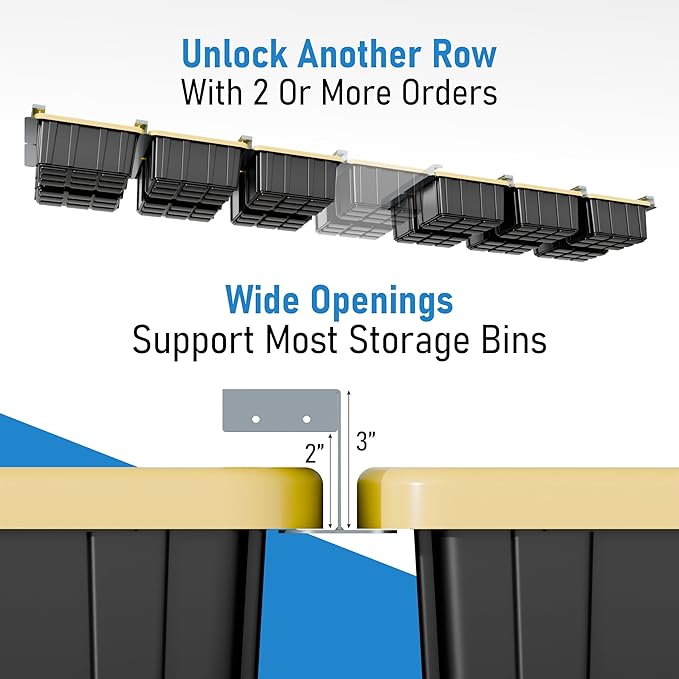 HANDT Overhead Garage Storage Rack, Connectable Heavy Duty Metal Ceiling Rails For Garage Storage Organization Shelving System, Hanging Racks For Tote Containers, Supports Up To 6 Bins, 4 Sets Gray