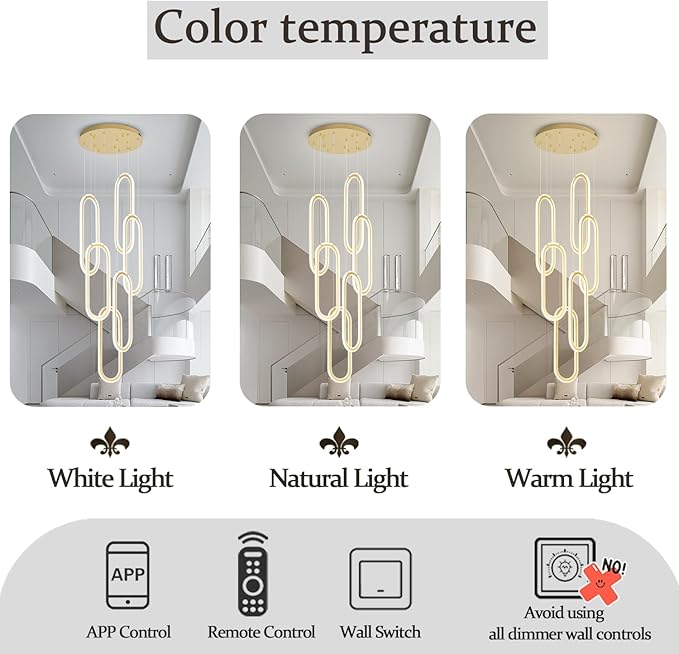 Flashing God Modern Chandelier,Gold Chandeliers 6 Ring Led Foyer Chandeliers,Larger High Ceiling Chandelier for Living Room,Rectangle Chandelier for Entryway Staircase