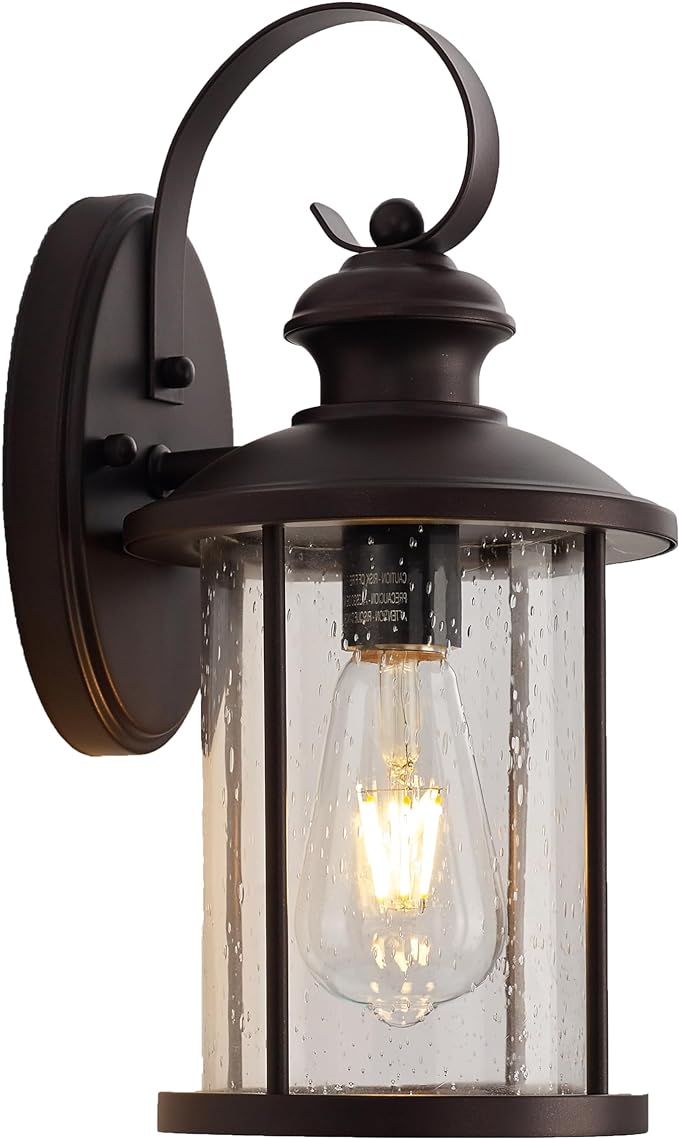 MICSIU Oil Rubbed Bronze Outdoor Wall Light Fixtures, Clear Seedy Glass Exterior Porch Sconces Wall Mounted Lighting, 13.75 Inch Exterior Light for House, Entryway, Doorway, Pathway