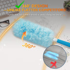 60ct 360° Heavy Duty Duster Refills Kit for Swiffer Duster, 4X Dust Capture Power with Microfiber, Disposable Feather Dusters for Cleaning Ceiling Fan, Cobweb, Car,1 Extended &1 Short Handle