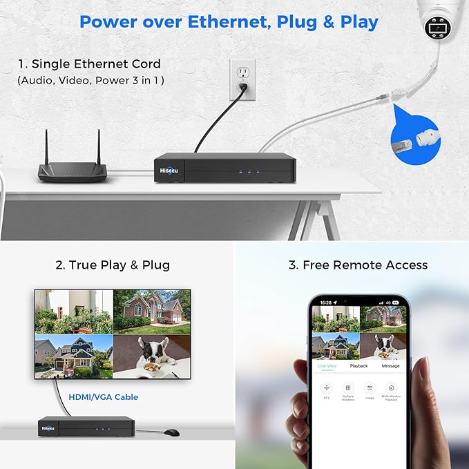 [121°Wide View] Hiseeu 4K PoE Security Camera System, 8 PoE 5MP Cameras Outdoor&Indoor, Human Vehicle Detect, Color Night Vision, 2 Way Audio, 7/24 Record, No Monthly Fee,CCTV Surveillance NVR Kit