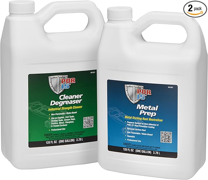 POR-15 Surface Preparation System - Cleaner Degreaser and Metal Prep, Non-flammable and Water-based, 128 Fluid Ounces, 1-gallon each
