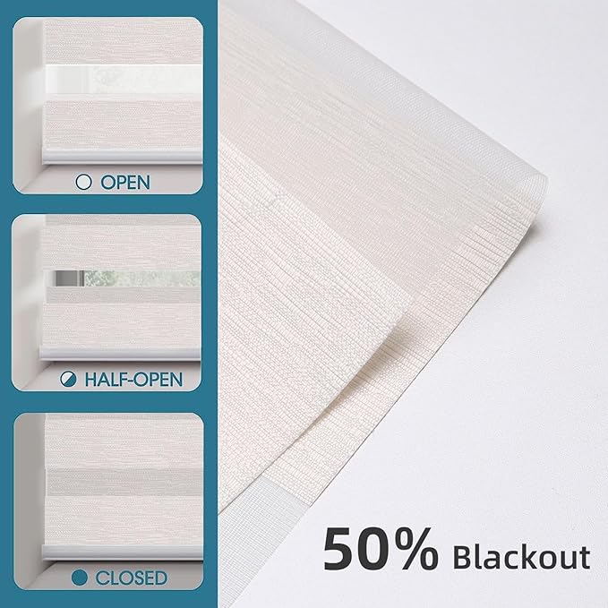 SmartWings Motorized Zebra Shades Work with HomeKit, Alexa, Google Home, 60% Blackout Light Filtering Day Night Sheer Blinds, Privacy Light Control, for Home/Office, Customized, Ivory