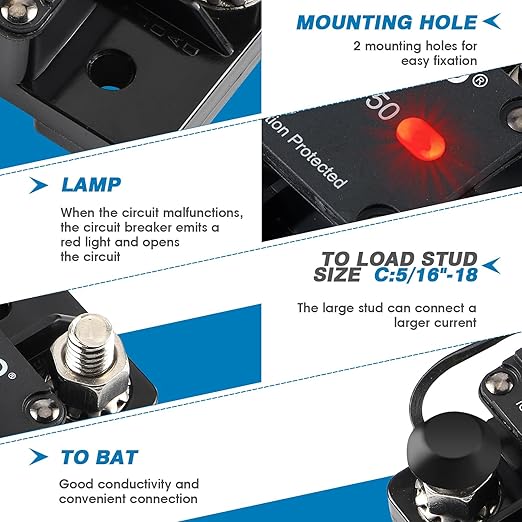 GLOSO E9AL LED Switch Breaker for Marine RV Truck Hi-Amp Circuit Breaker (120A)