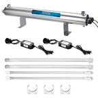 Bluonics 110W UV Ultraviolet Light Plus Sediment and Carbon Well Water Filter Purifier System with NPT 1" Ports, 24 GPM with 3 Filter Size 4.5" x 20" Filters