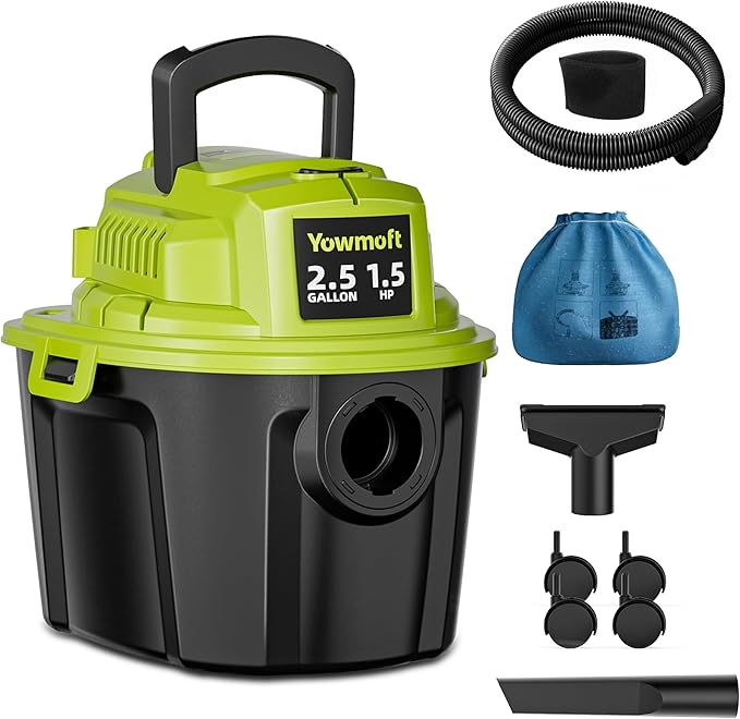2.5 Gallon Small Shop Vac, 1.5 Peak HP Mini Shop Vac with Blowing Function, 15Ft of Cleaning Reach, 3 in 1 Shop Vacuum Wet and Dry for Floor/Car/Garage