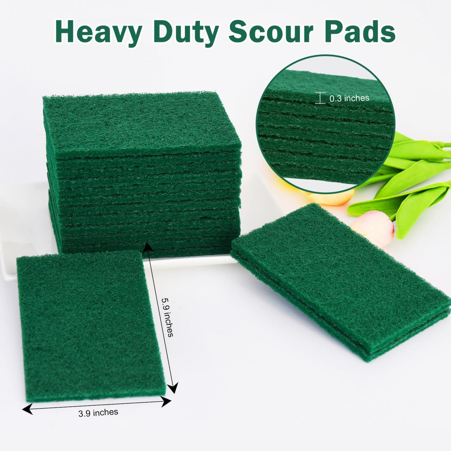 YoleShy 40 Pcs Scouring Pad, Dish Scrubber Scouring Pads,4 x 6 inch Green Reusable Household Scrub Pads for Dishes, Kitchen Scrubbers & Metal Grills