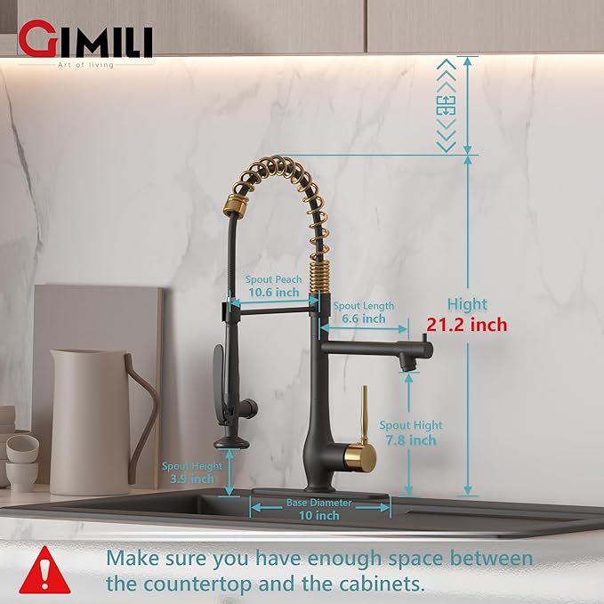 GIMILI Black and Gold Kitchen Faucet with Pull Down Sprayer Single Handle High Pressure Kitchen Sink Faucet Commercial Double-Headed Stainless Steel Kitchen Faucets