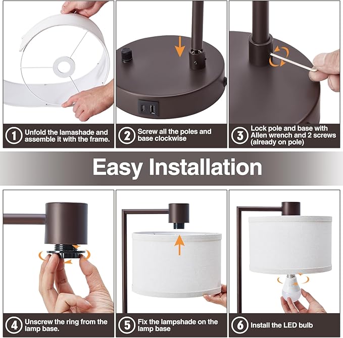 Luvkczc Table Lamp for Bedroom Set of 2 with USB C+A Ports - Fully Stepless Dimmable Bedside Lamp with Linen Lampshade - Contemporary Lamp for Living Room Reading Office, 2 Bulbs Included (Red Brown)