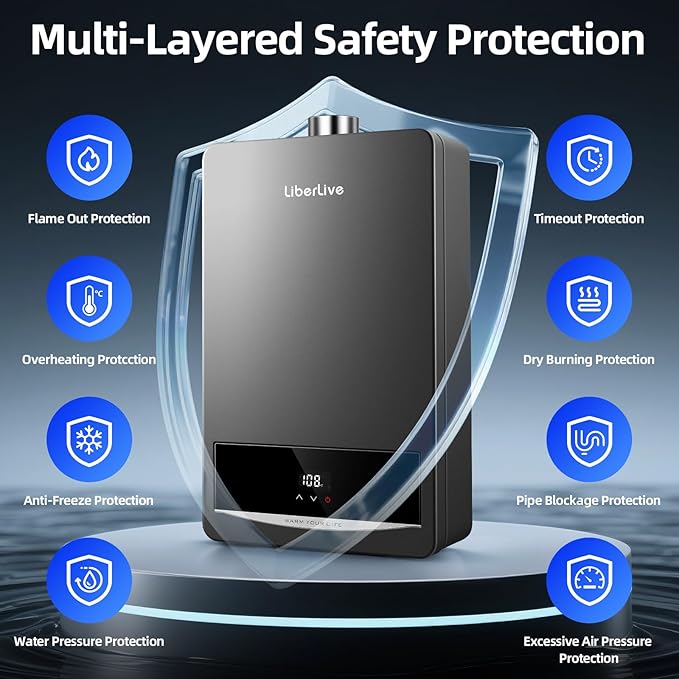 Natural Gas Tankless Water Heater, Indoor Max 3.6 GPM, 85,000 BTU On Demand Instant Hot Water Heater Natural Gas with LED Temperature Control Panel, 1/2" NPT Connector Size, CSA Certified, Gray