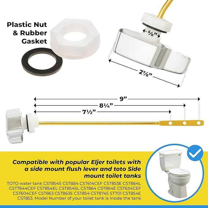 Qualihome TOTO Toilet Handle Replacement THU004-CP - Side Mount Toilet Handle Tank Flush Lever - Toilet Bowl Handles Side Mount - ELJER Toilet Handle Replacement - Chrome Polished