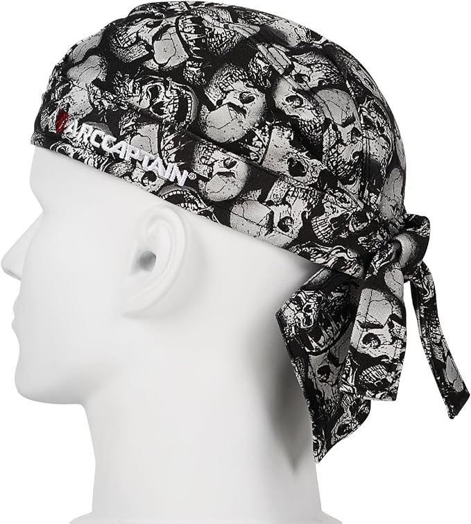 ARCCAPTAIN 2PC Welding Doo Rag, Welding Cap, Protective Welders Cap, Welding Hats for Men, Fireproof Cotton and Durable for Safety, Skull, XL Size