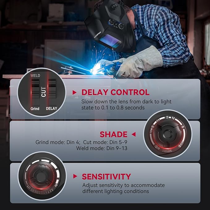 ARCCAPTAIN Welding Helmet Auto Darkening, 3.94"X3.66" Large Viewing Screen True Color Welding Hood with 4 Arc Sensor Solar Powered, Wide Shade 4-5/5-9/9-13 for ARC TIG MIG Welding Helmets for Men