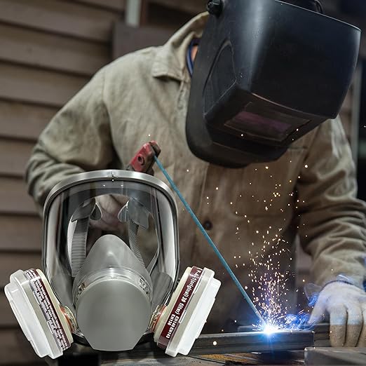 Reusable full Face Cover, Full Face Respirator Mask, Organic Vapor Gas Mask with Activated Carbon Filters Anti-fog Gas Cover Against Dust Fume for Painting, Polishing, Welding, Staining, Cutting