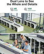 4K Security Camera System Wireless, Dual Lens 4MP+4MP 10X Zoom 2.4G/5G PTZ Cameras for Outdoor Home Security, Auto Tracking, 10” Monitor NVR Pre-Installed with 1TB HDD, 24/7 Record