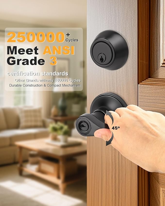 3 Pack Exterior Door Lever Lockset with Single Cylinder Deadbolt Black Door Handle with Deadbolt Lock Set Keyed Alike, Matte Black Finished