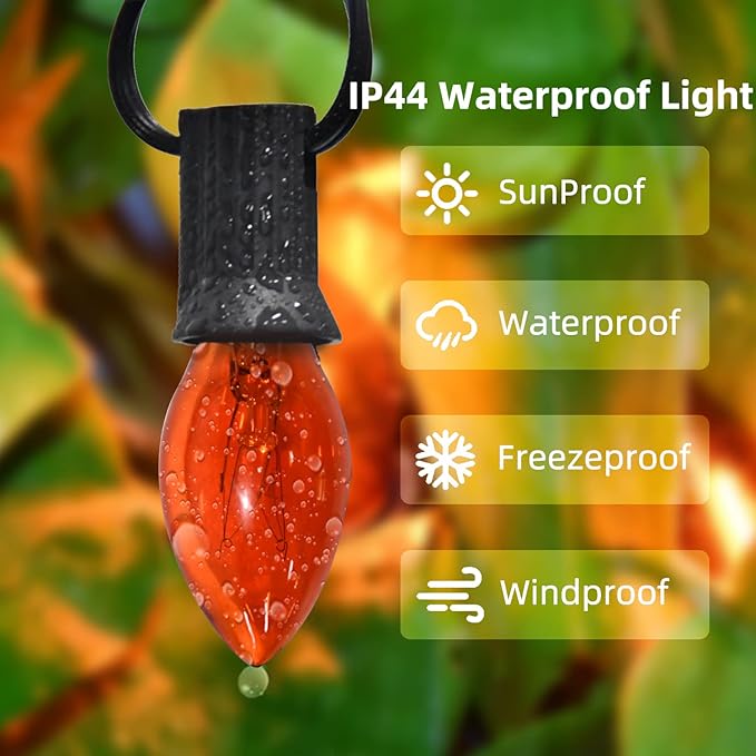 25 Pack Christmas String Light Bulbs, C7 Clear Orange Light Replacement Bulbs for Christmas Lights Indoor, Orange Light Bulb fits E12 Base, 5W Incandescent Bulbs for Christmas Decorations Outdoor