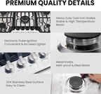 36 Inch Gas Cooktop with Griddle, Propane Stove Top with 5 ITALY SABAF Sealed Burners 41,800BTU, NG/LPG Convertible Built-in Stainless Steel Thermocouple Protection for Rvs Kitchen Outdoor