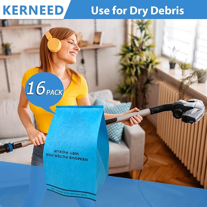 16 Pack Wet Dry Filter Bags Compatible with WORKSHOP WS01025F2, Craftsman 9-38737, MultiFit VF2000, Select 2-1/2 to 5-Gallon Shop Vac Vacuum Stinger Craftsman Husky (with 6 Retaining Bands)