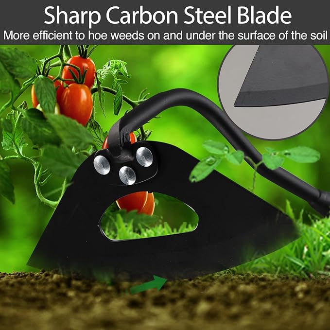 Garden Hoe for Weeding Tool, Heavy Duty Dutch Weeding Hoe Gardening Hand Hoe for Women Kids Men, Metal Garden Weeder Rake Weed Puller for Lawn Long Handle 30-55 inch