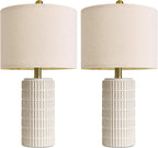 PoKat 20.75" Small Modern Ceramic Table Lamps Set of 2 for Bedroom, White Bedside Lamps for Night Stands, Farmhouse Desk Decor Nightstand Table Lamps for Living Room End Table Beige