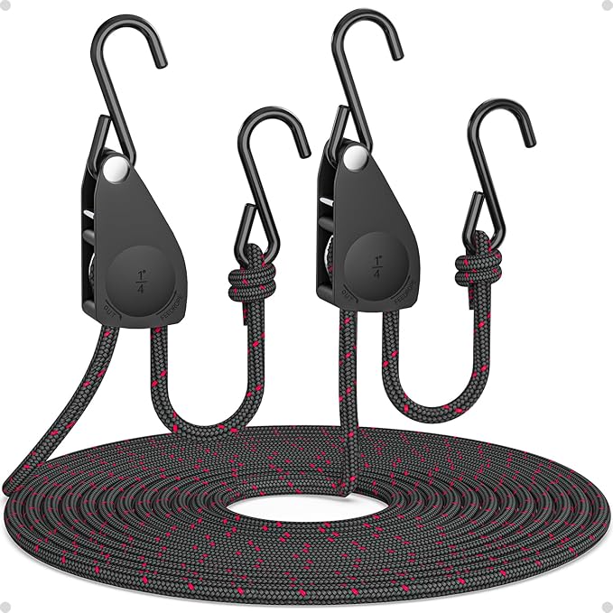 Fondwell 1/4" Tie Downs Ratchet Straps: 2 Pack of Adjustable Grow Light Rope Hangers - Mini Ratchet Straps for Various Hanging and Strapping