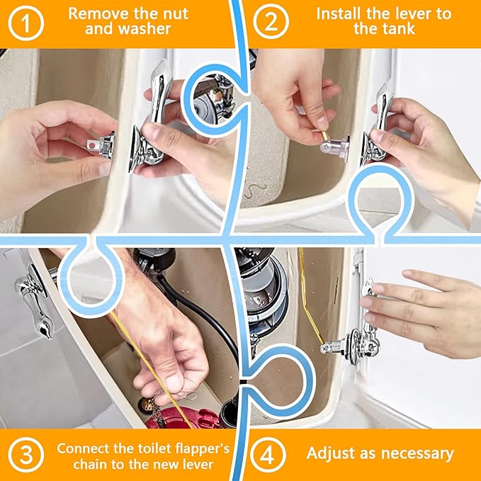 Boltigen Front Mount Toilet Handle, Toilet Trip Lever Handle Replacement with Stainless Steel Flapper Chain, Chrome Finish Universal Toilet Tank Flush Handle Lever for Most Toilets