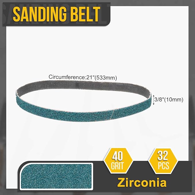 3/8 x 21 Inch Sanding Belt, 10 Pcs 40 Grit Zirconia Knife Sharpener Belts Work Sharpening for Belt Sander Knife Carving Tool Metal Working