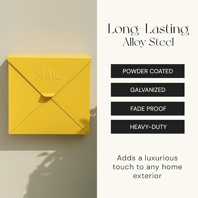 NACH Mailboxes for Outside Wall Mount, 12 x 12 x 4.8 inch Yellow Mail Boxes for House Outside, Waterproof Mailboxes for Outside - Chicago Style Mail Box