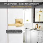 EHOMEWARE 3 Pack Gold Door Handles, Heavy Duty Door Knobs Interior for Bedroom Bathroom, Zinc Alloy Privacy Door Levers Door Handle with Lock, Satin Brass Modern Door Hardware & Locks