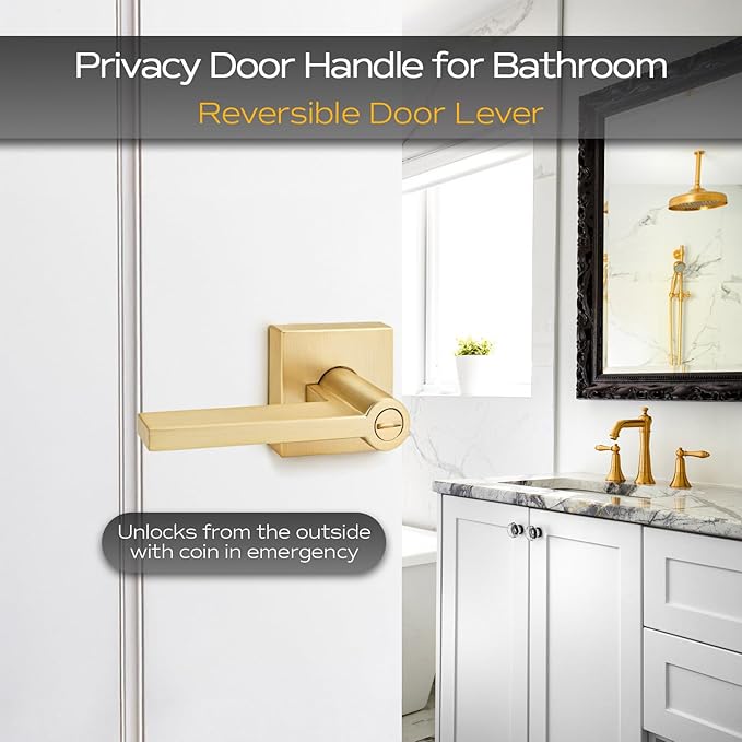 EHOMEWARE 8 Packs Gold Heavy Duty Door Handle Interior, Privacy Door Lever Handle, Bathroom Door Handles Interior, Modern Bedroom Door Handle