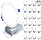 Ensenior 24 Pack 6 Inch LED Recessed Ceiling Light, Dimmable, 4000K Cool White, 1050LM 12W 120V, High Brightness Canless Wafer Downlight - ETL&FCC&IC