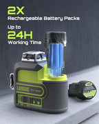 3D-RS12 Laser Level 3x360° Green Beam for Construction and Picture Hanging, Self-Leveling 3D Laser with 2 Rechargeable 11.1V Batteries (24 Hrs), Magnetic Liftable Stand, Type-C Cable